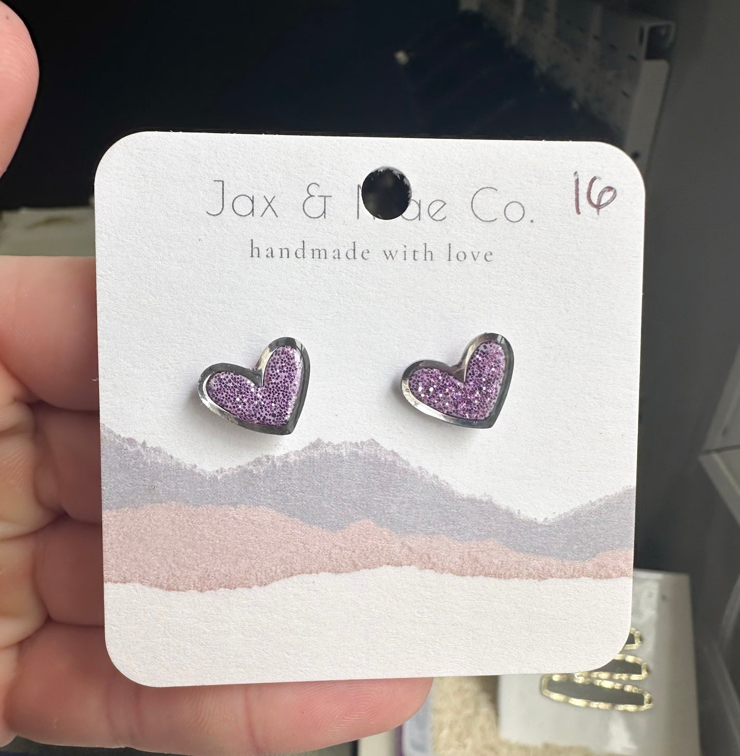Mini Heart Studs - purple glitter