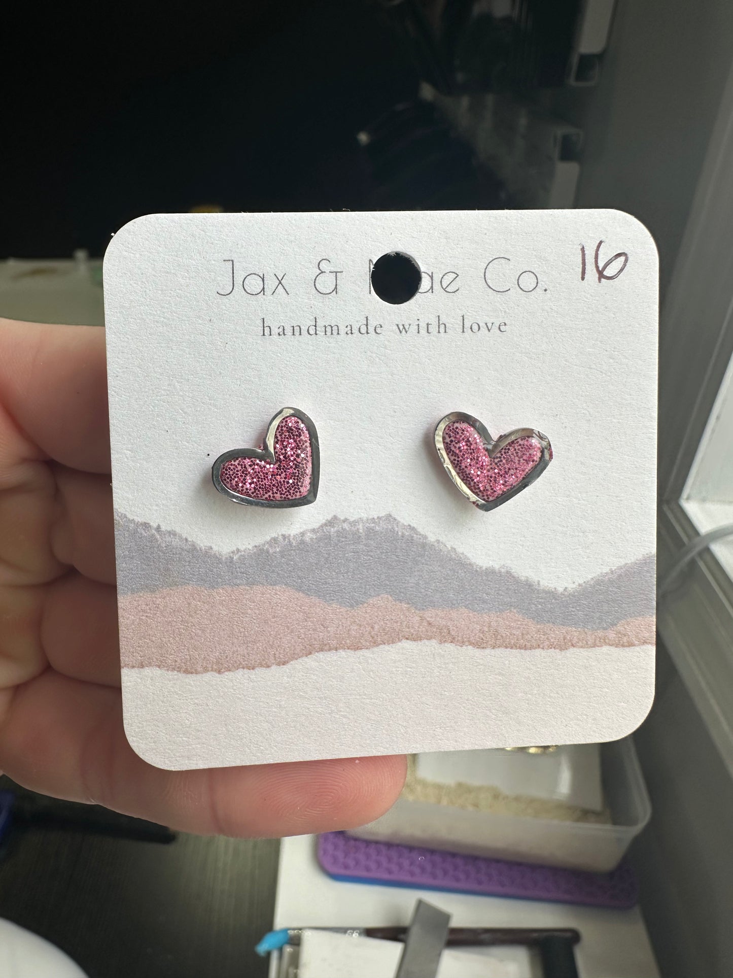 Mini Pink Glitter Heart Studs