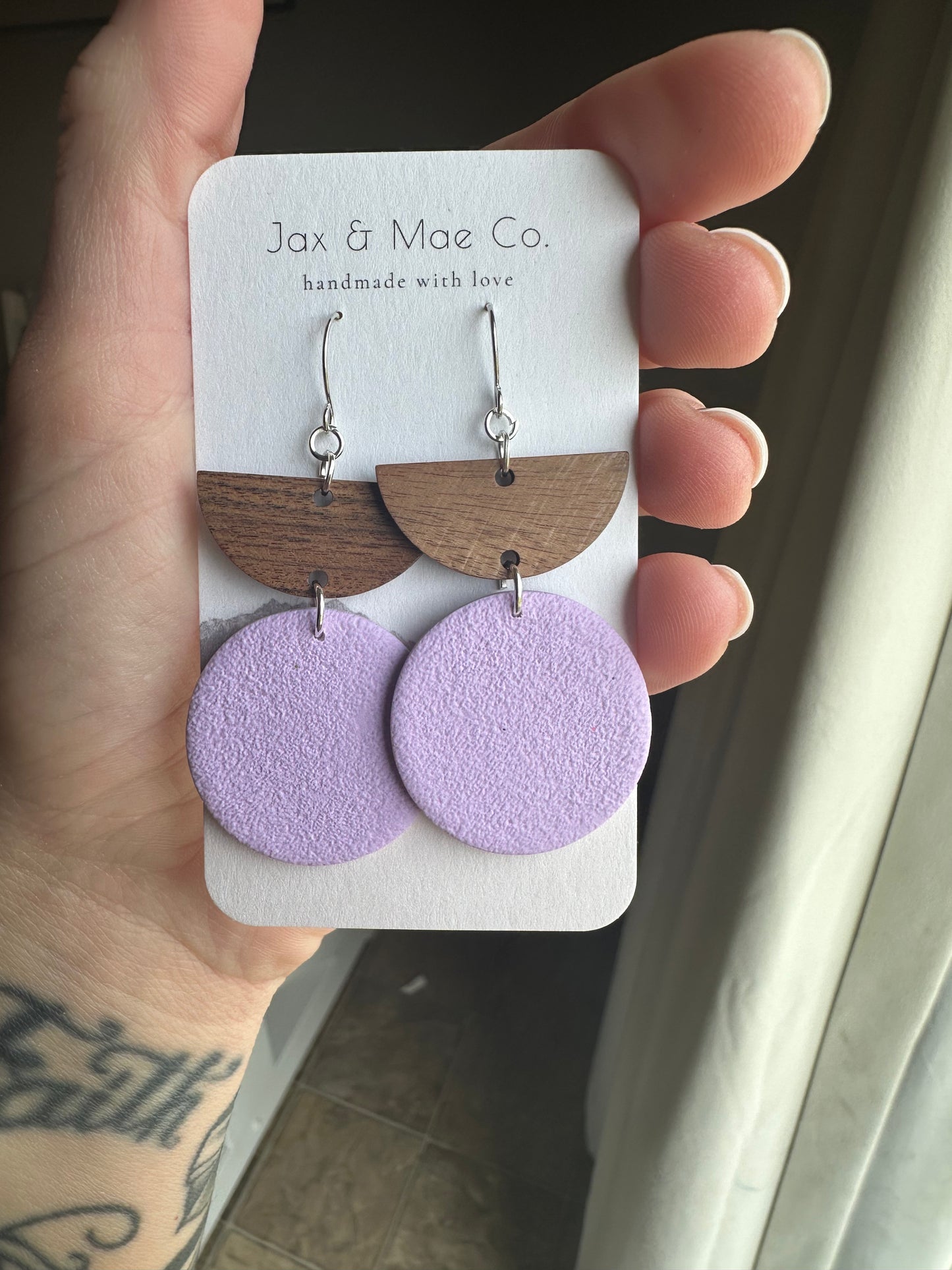 Purple circle dangles with wood