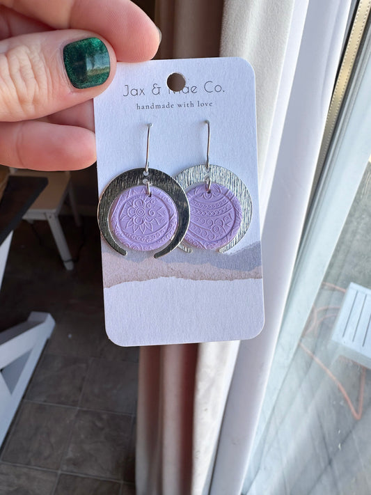 light purple circle half moon paisley dangles