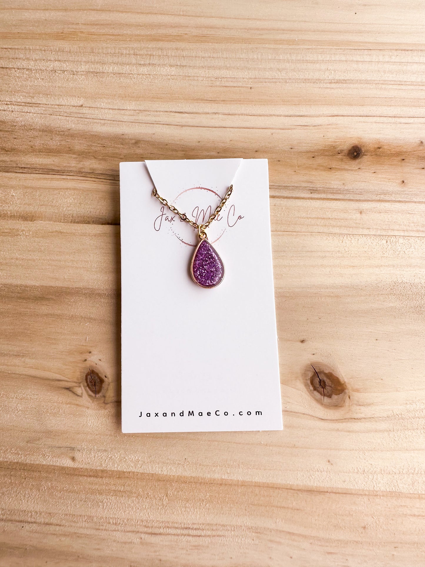 Tear drop necklace - purple with gold hardware (16in)