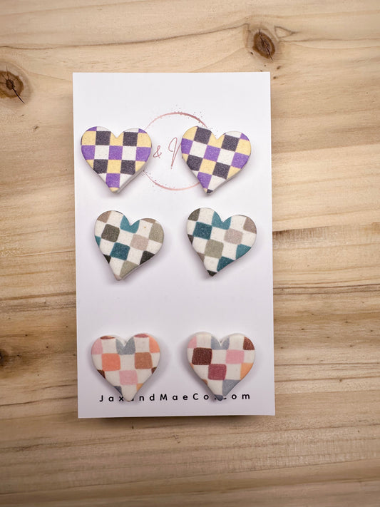 Plaid Heart Stud Pack