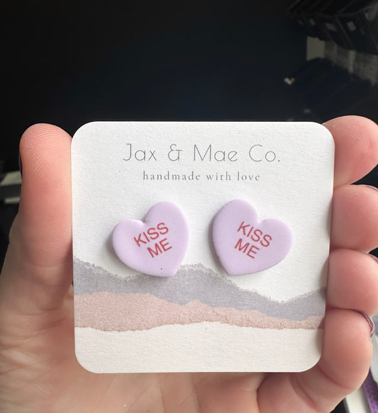 Kiss Me Candy Heart Studs