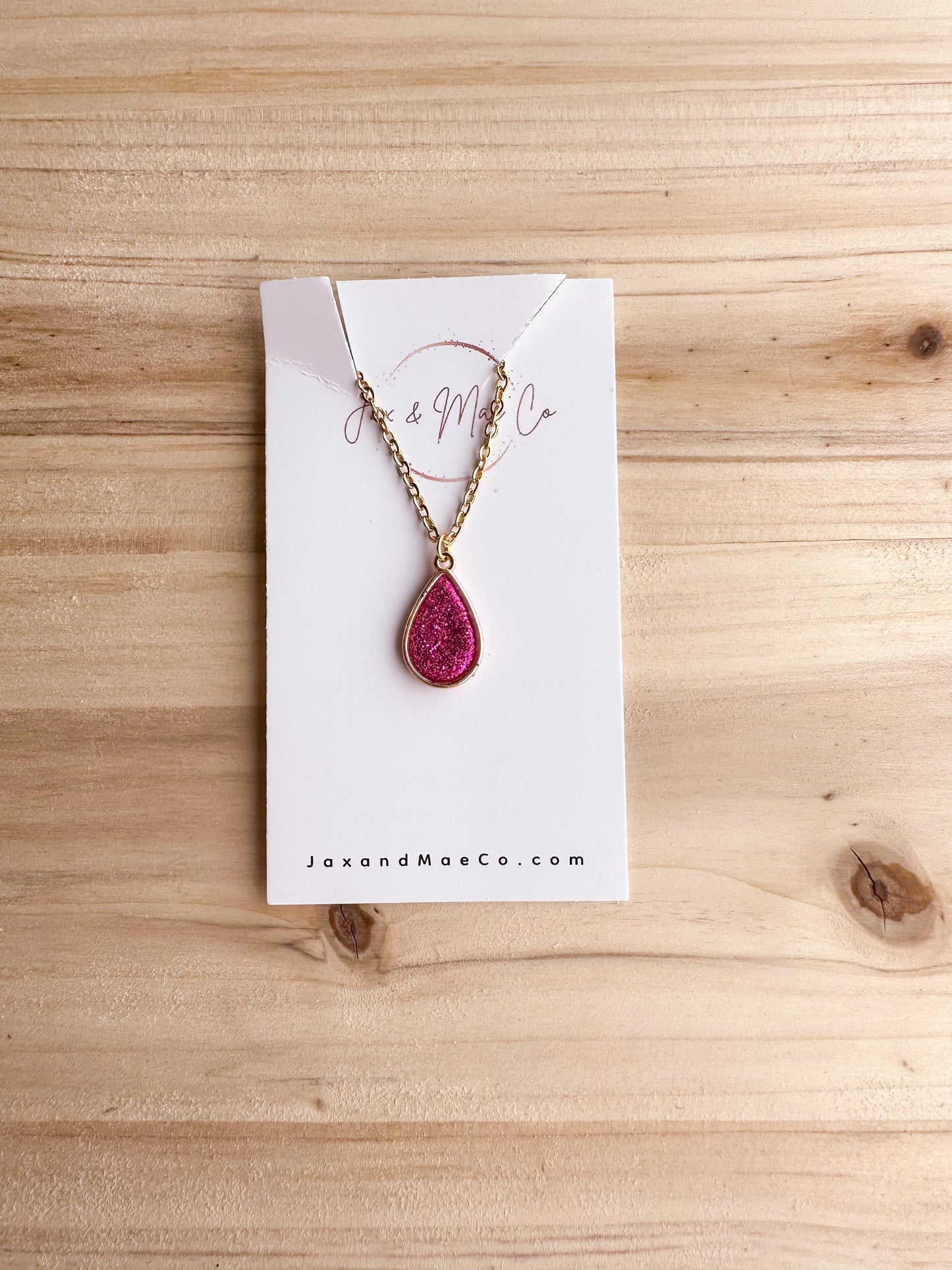 Tear drop necklace - fuchsia with gold hardware (16in)