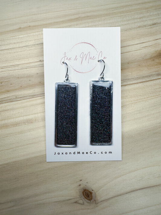 Black Holographic Long Dangles (silver hardware)