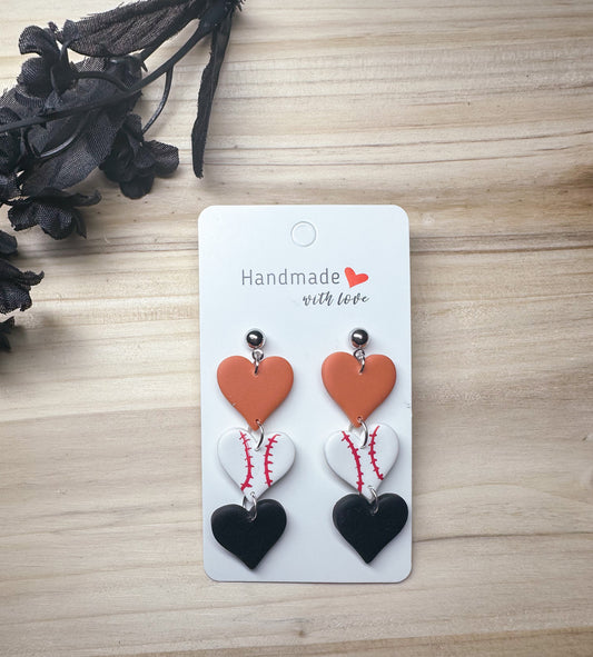 Orange & Black Baseball Heart Dangles