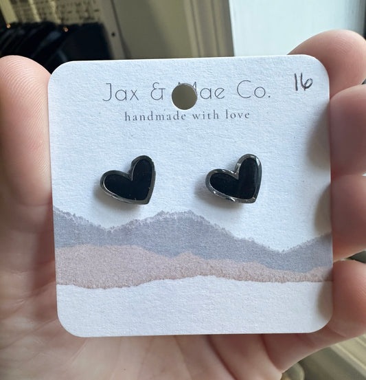 Heart studs - black w/ silver trim