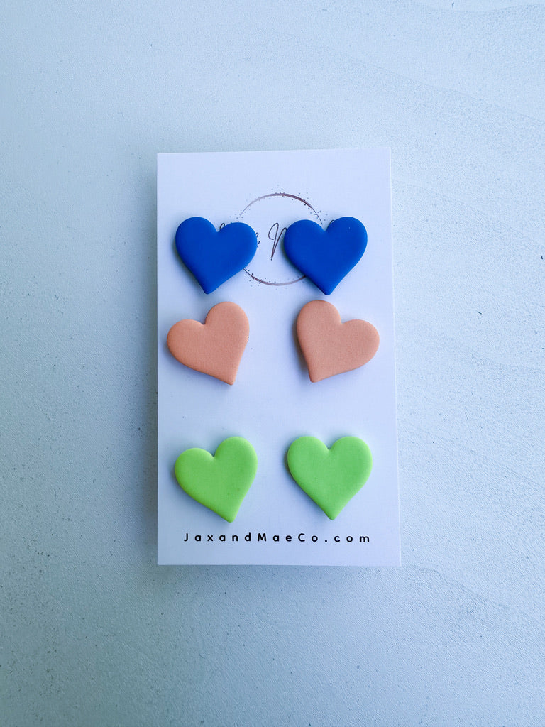 Heart Stud Pack (blue, orange, green)