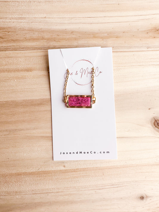 Rectangle necklace - fuchsia with gold hardware (16in)