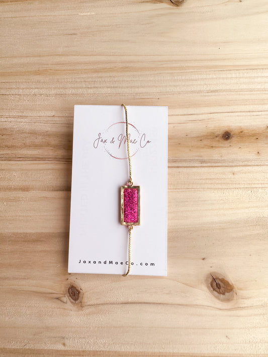 Rectangle bracelet - fuchsia with gold hardware