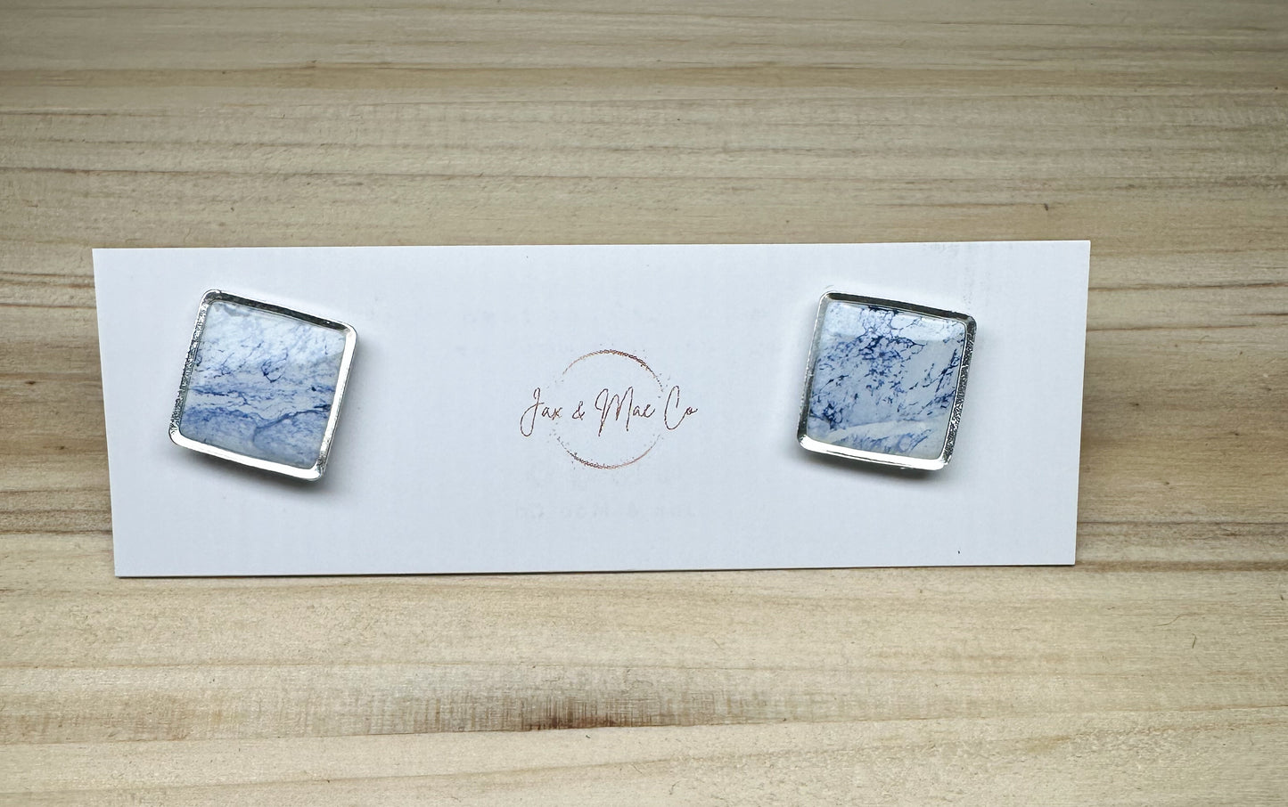 Navy marble square studs