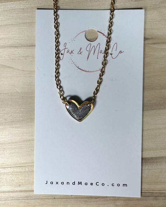 Silver w gold heart necklace - 16in