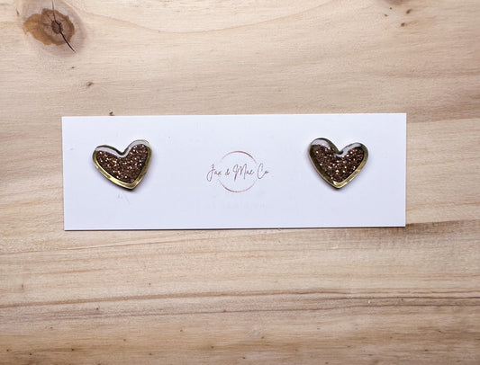 Brownie points mini heart studs - gold trim