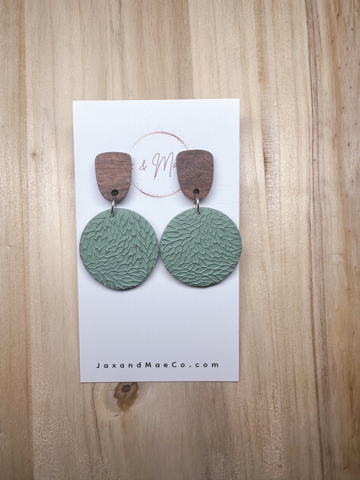 Sage embossed round dangles