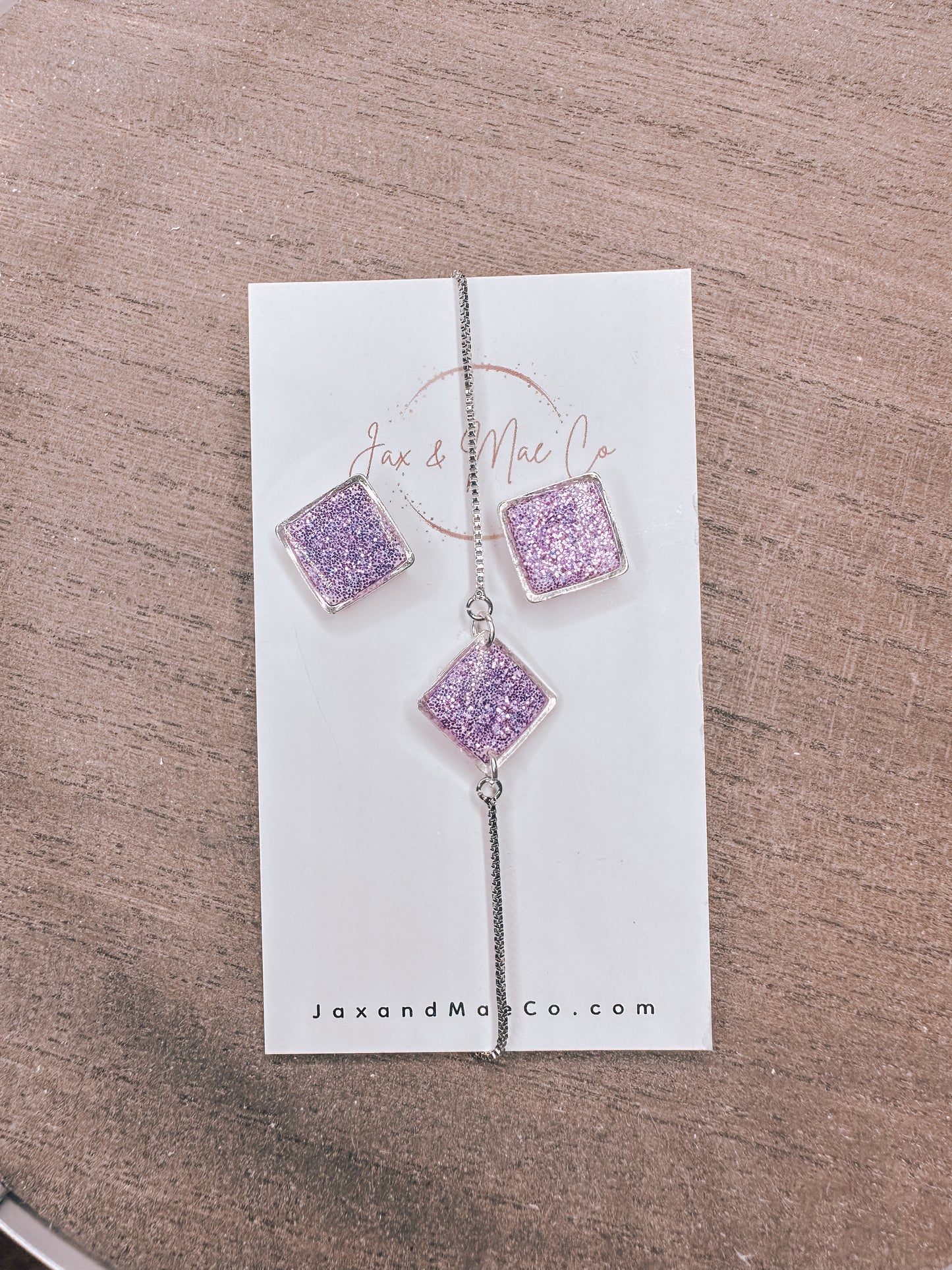 Purple glitter earring & bracelet set