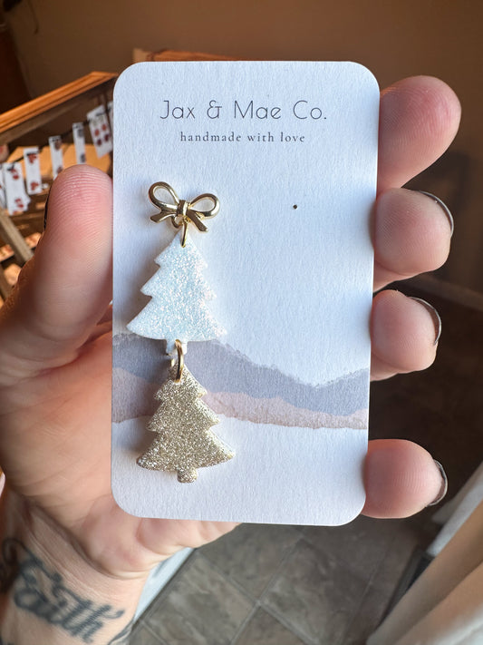 Christmas tree dangles (2 - white & gold glitter)