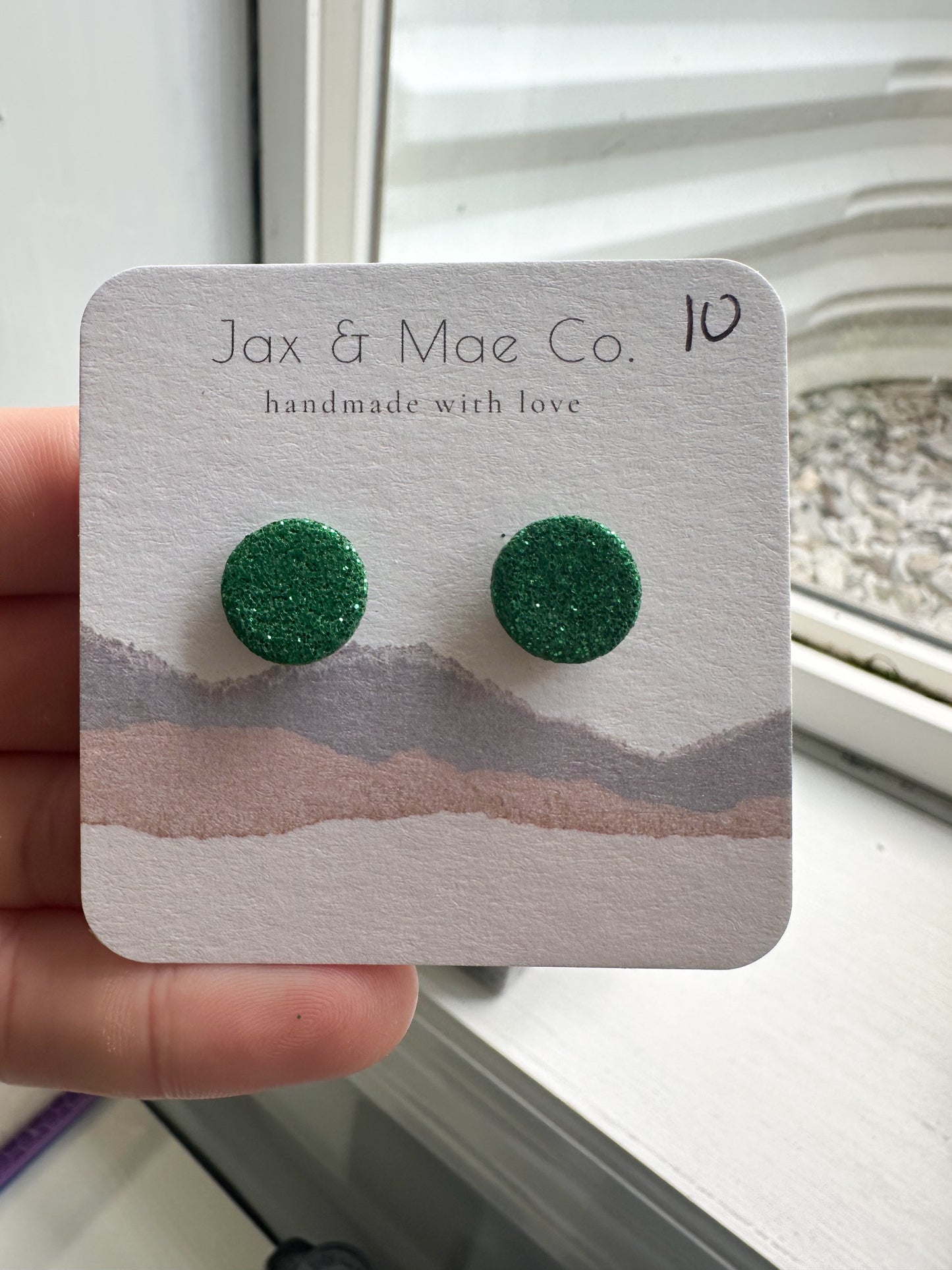 Green glitter studs