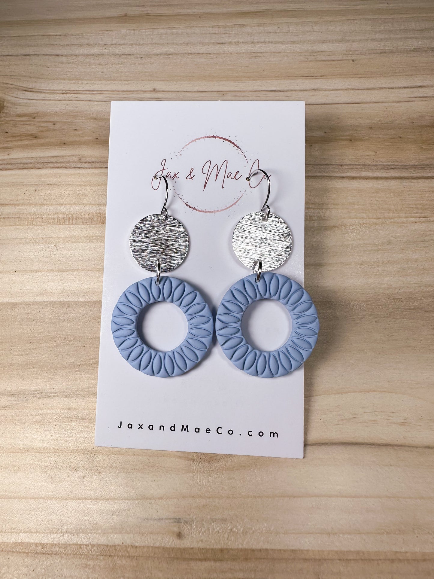 Sky Blue Hollow Embossed Round Dangles