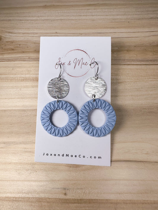 Sky Blue Hollow Embossed Round Dangles