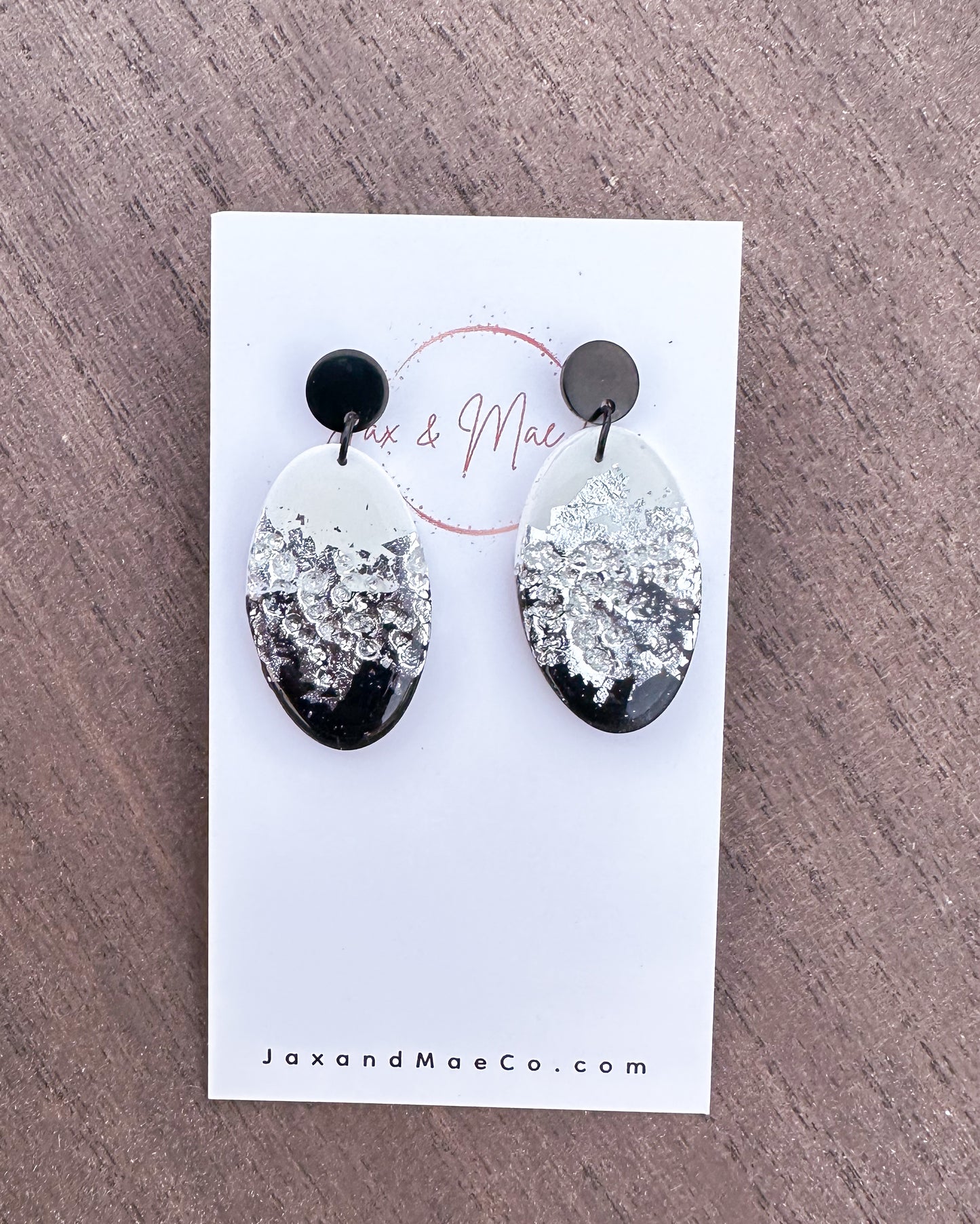Black and White Ovals with Silver Foil