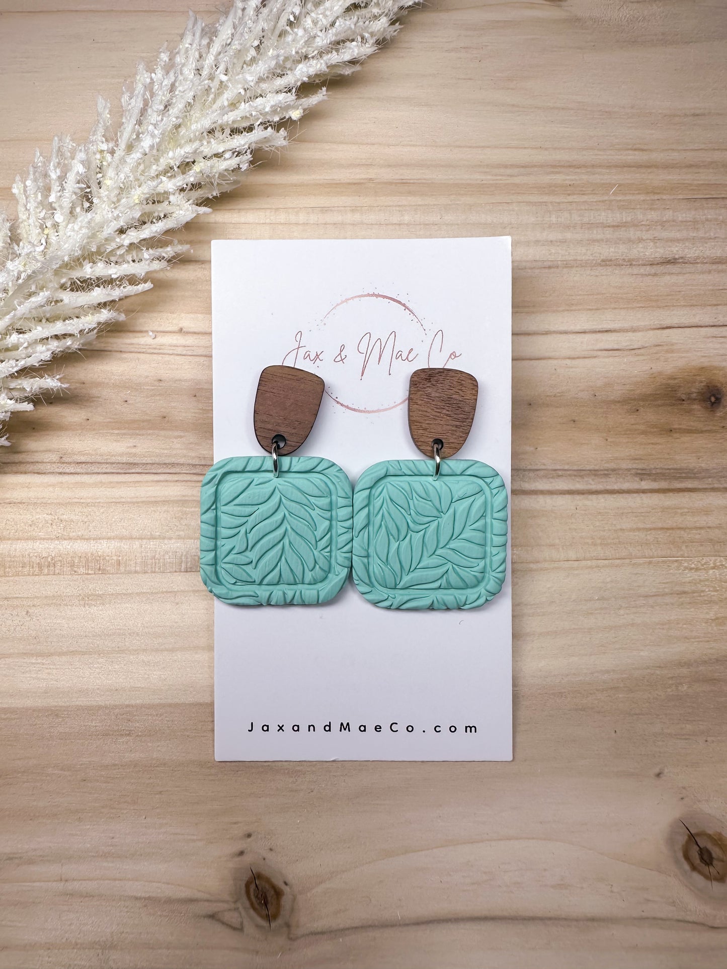 Embossed Squares - teal with wood