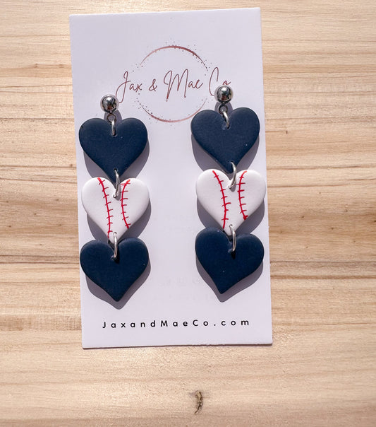 Baseball Heart Dangles (navy/white)