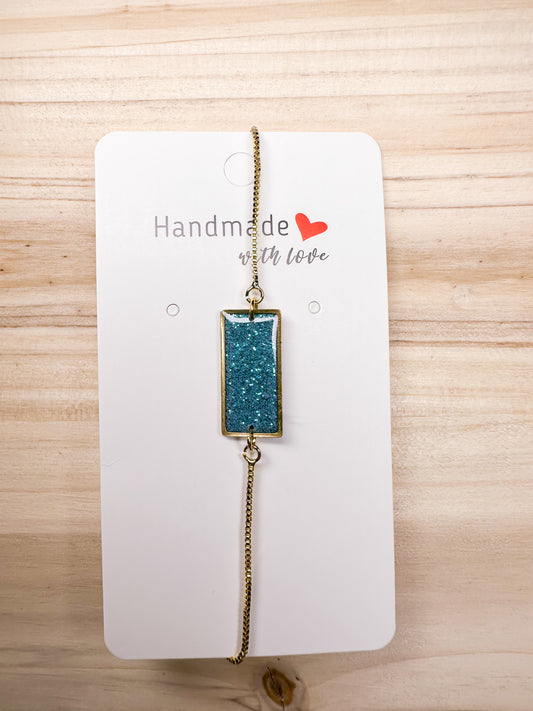 Blue Glitter Rectangular Bracelet (gold hardware - adjustable)