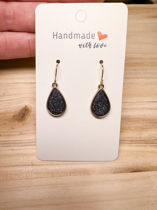 Black Holographic Glitter Tear Drop Dangles