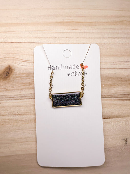 Black Holographic Rectangular Necklace (16 in gold)