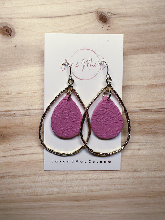 Dark Mauve Teardrop Dangles - gold hardware