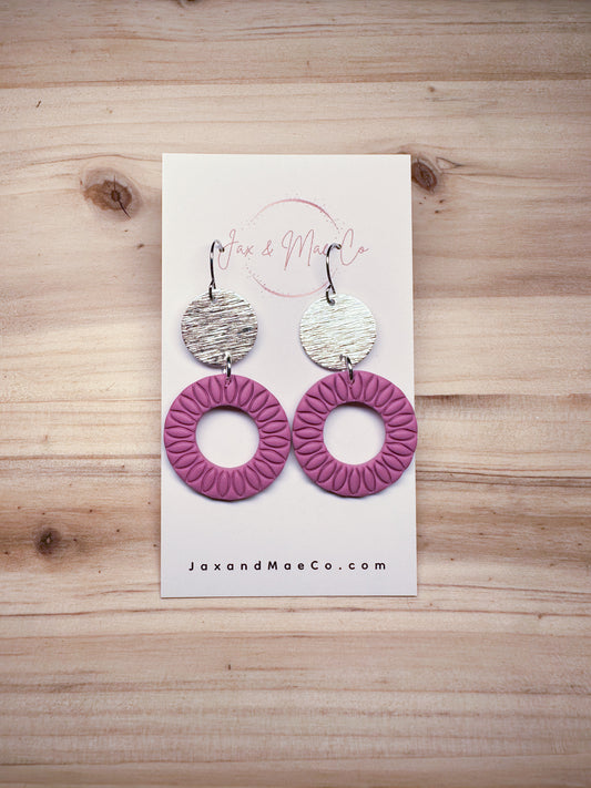 Dark Mauve Hollow Circle Embossed Dangles